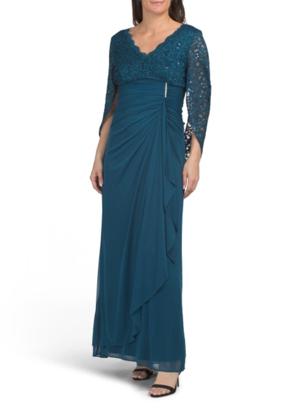 BETSY & ADAM Lace Cape Gown